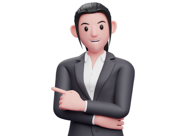 Femme d'affaires pointant vers la gauche avec l'index  3D Icon