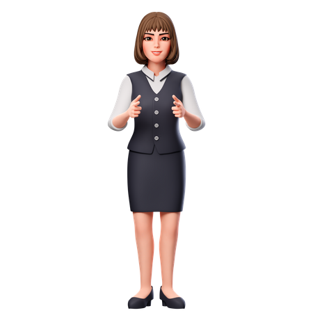 Femme d'affaires pointant vers l'avant à l'aide des deux mains  3D Illustration