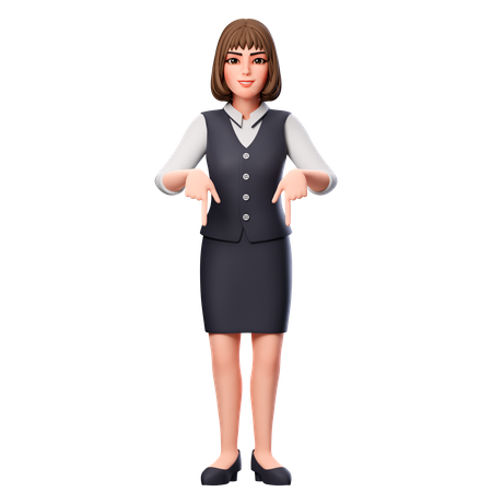 Femme d'affaires pointant vers le bas à l'aide des deux mains  3D Illustration