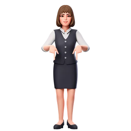 Femme d'affaires pointant vers le bas à l'aide des deux mains  3D Illustration