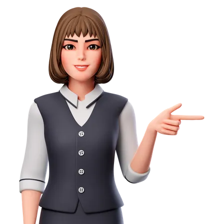 Femme d'affaires pointant vers le côté droit en utilisant la main droite  3D Illustration