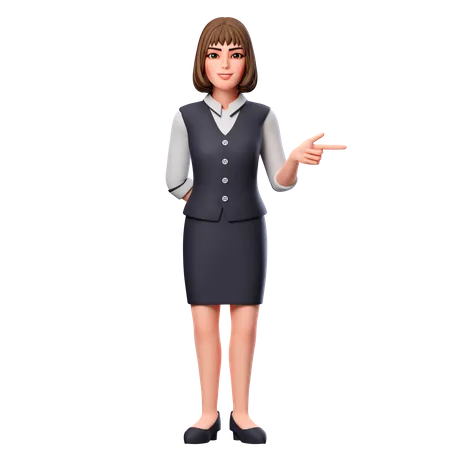 Femme d'affaires pointant vers le côté droit en utilisant la main droite  3D Illustration
