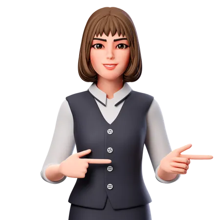 Femme d'affaires pointant vers le côté droit à l'aide des deux mains  3D Illustration