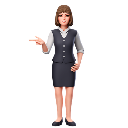 Femme d'affaires pointant vers le côté gauche en utilisant la main gauche  3D Illustration