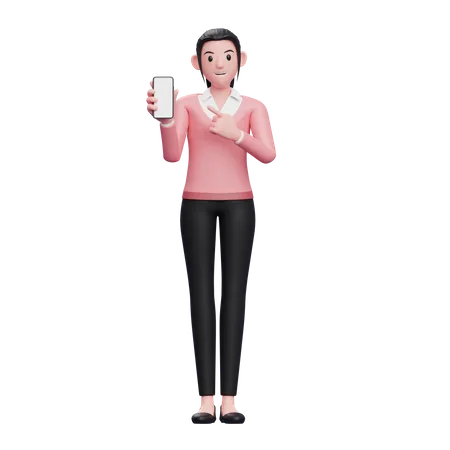 Femme d'affaires pointant vers l'écran du téléphone  3D Illustration