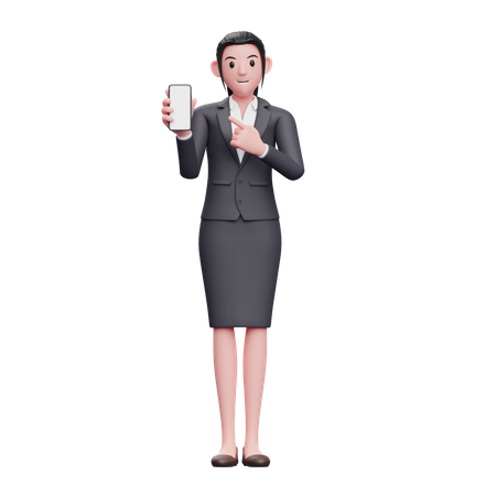 Femme d'affaires pointant vers l'écran du téléphone  3D Icon