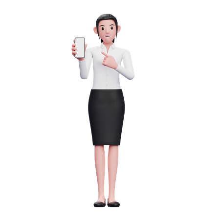Femme d'affaires pointant vers l'écran du téléphone  3D Illustration