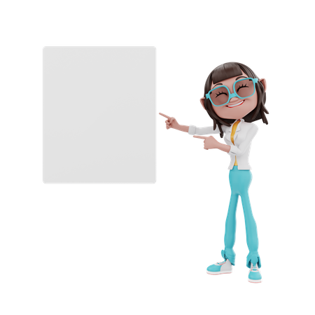 Femme d'affaires pointant vers un tableau blanc  3D Illustration