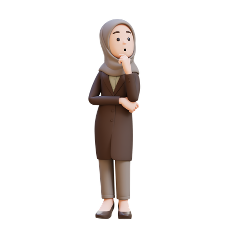Femme d'affaires avec hijab réfléchissant avec les bras croisés et regardant vers le haut  3D Icon