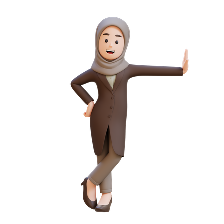 Femme d'affaires portant le hijab allongée sur un mur transparent  3D Illustration