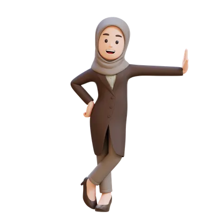 Femme d'affaires portant le hijab allongée sur un mur transparent  3D Illustration
