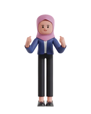 Femme d'affaires portant un hijab célébrant avec les mains en l'air  3D Illustration