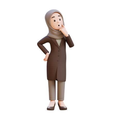 Femme d'affaires avec hijab réfléchissant en levant les yeux  3D Icon