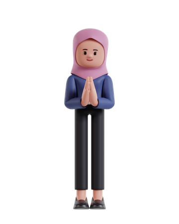 Femme d'affaires portant un hijab saluant avec ses paumes ensemble  3D Icon