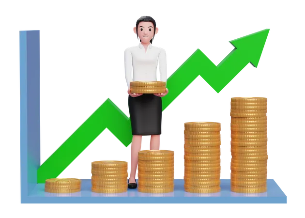 Femme d'affaires profitant de la croissance des investissements  3D Illustration