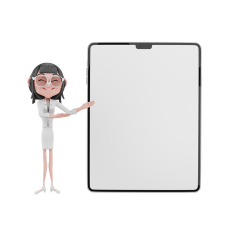 Femme d'affaires présentant un écran de tablette vierge  3D Illustration