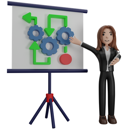 Femme d'affaires présentant l'organigramme des affaires  3D Illustration