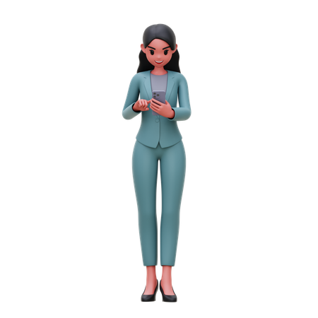 Femme d'affaires tapant sur un smartphone  3D Illustration
