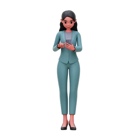 Femme d'affaires tapant sur un smartphone  3D Illustration