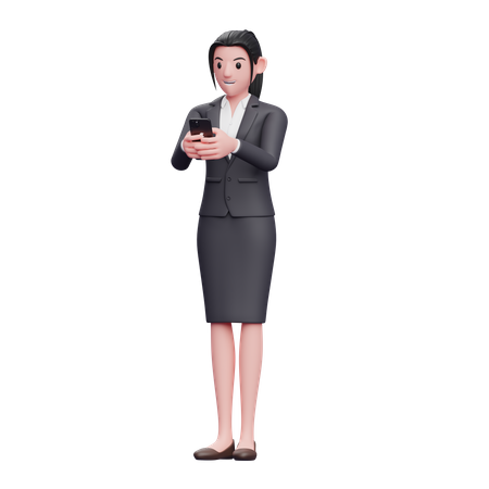 Femme d'affaires tapant un message sur le smartphone  3D Illustration