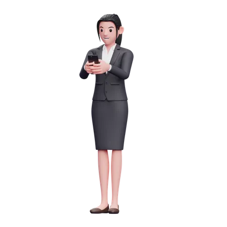 Femme d'affaires tapant un message sur le smartphone  3D Illustration