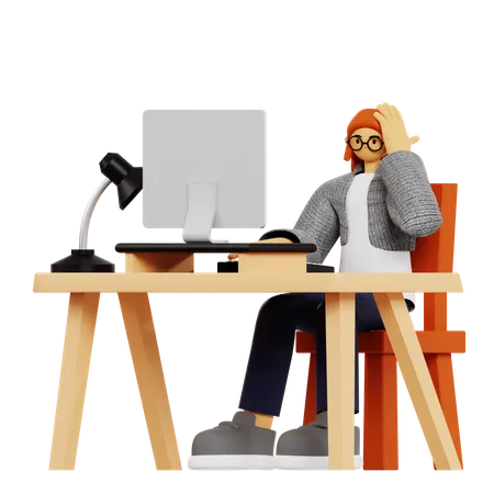 Femme d'affaires se sentant étourdie au travail  3D Illustration