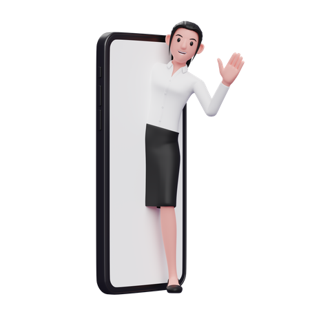 Femme d'affaires sortant de l'écran du téléphone et renonçant à la main  3D Icon
