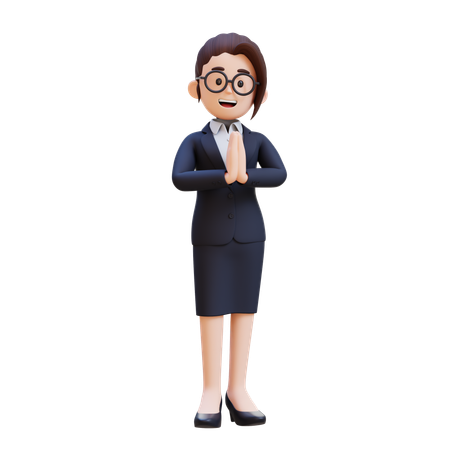 Femme d'affaires souriante faisant un geste de salutation traditionnel  3D Icon