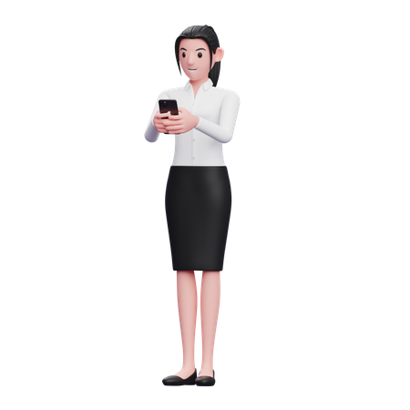 Femme d'affaires tapant un message sur le smartphone  3D Icon