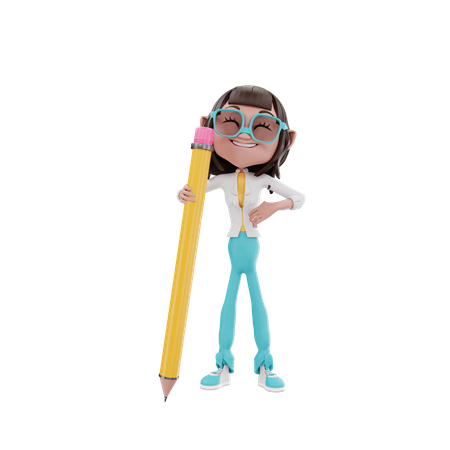 Femme affaires, tenue, a, crayon  3D Illustration
