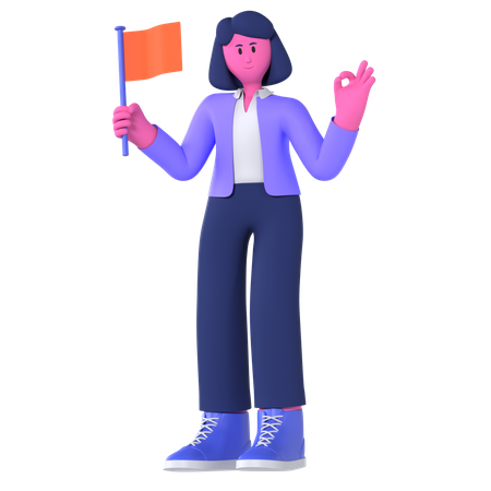 Femme affaires, tenue, drapeau  3D Illustration