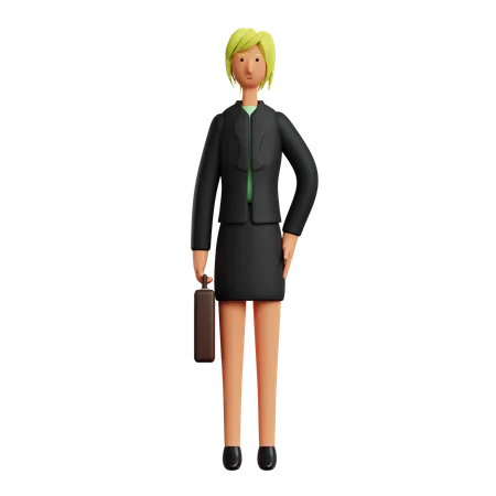 Femme affaires, tenue, mallette  3D Illustration