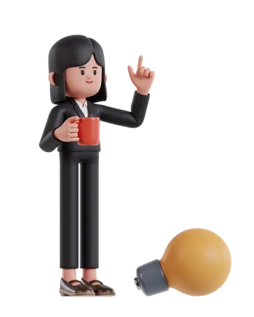 Femme d'affaires tenant une tasse de café et s'inspirant  3D Illustration
