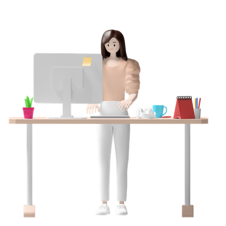 Femme d'affaires travaillant au bureau  3D Illustration