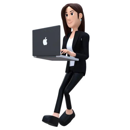 Femme d'affaires travaillant sur un livre mac  3D Illustration