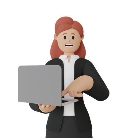 Femme d'affaires travaillant sur un ordinateur portable  3D Icon