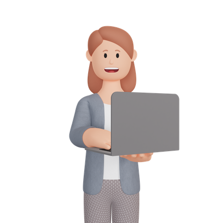 Femme d'affaires travaillant sur un ordinateur portable  3D Icon