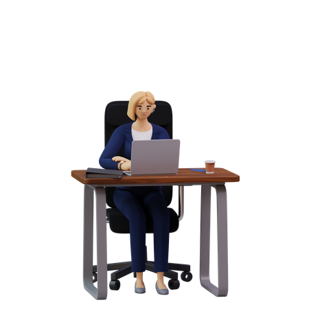 Femme d'affaires travaillant sur un ordinateur portable  3D Icon