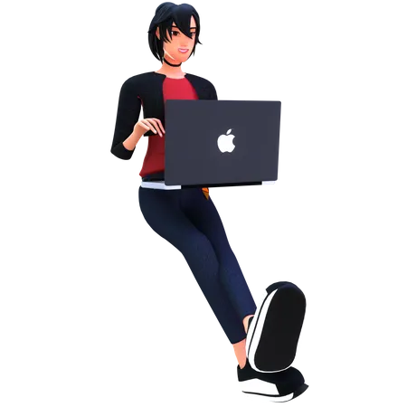 Femme d'affaires travaillant sur un ordinateur portable  3D Illustration