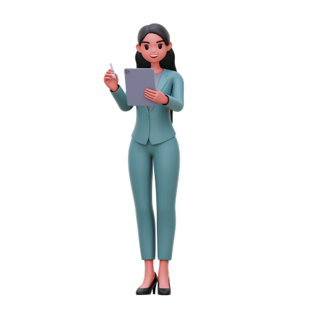 Femme d'affaires travaillant sur une tablette  3D Illustration