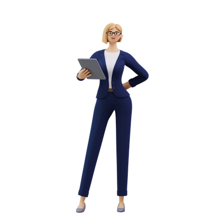 Femme d'affaires utilisant une tablette  3D Illustration