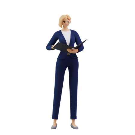Femme d'affaires vérifiant le rapport  3D Icon