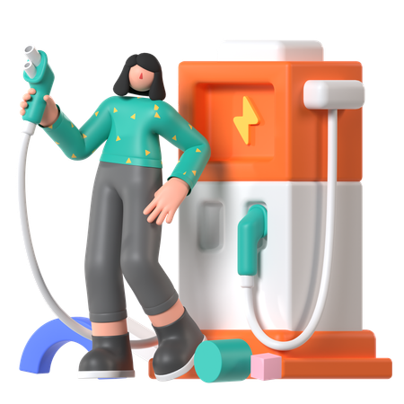 Femme debout à la station électrique  3D Icon