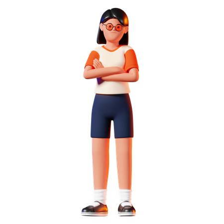 Femme Debout Avec Pose De Main Croisée  3D Illustration