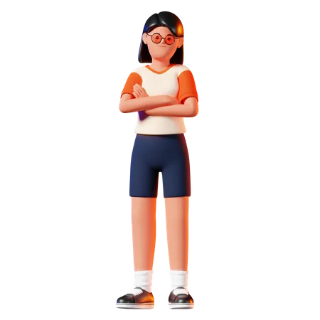 Femme Debout Avec Pose De Main Croisée  3D Illustration