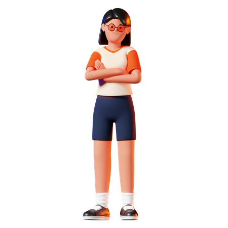 Femme Debout Avec Pose De Main Croisée  3D Icon