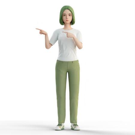 Casual Woman pointant vers la droite en utilisant les deux mains  3D Illustration