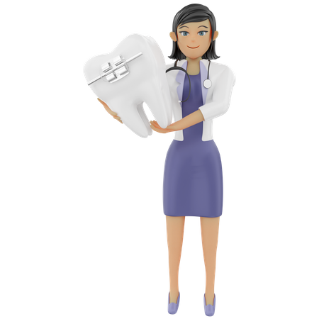 Femme dentiste montrant un appareil dentaire  3D Icon