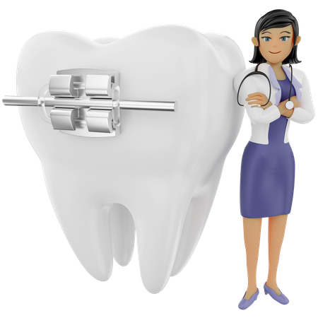 Femme dentiste montrant un appareil dentaire  3D Icon