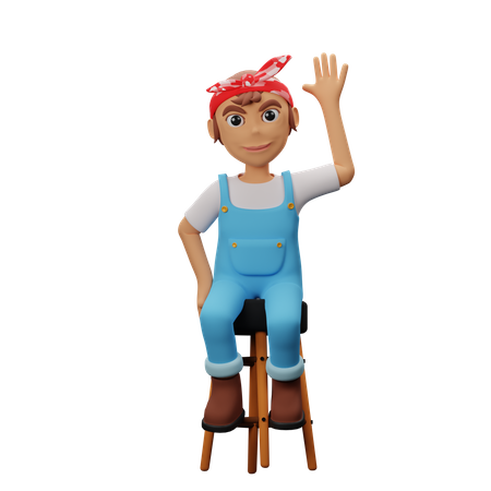 Femme disant bonjour alors qu'elle était assise sur une table  3D Icon